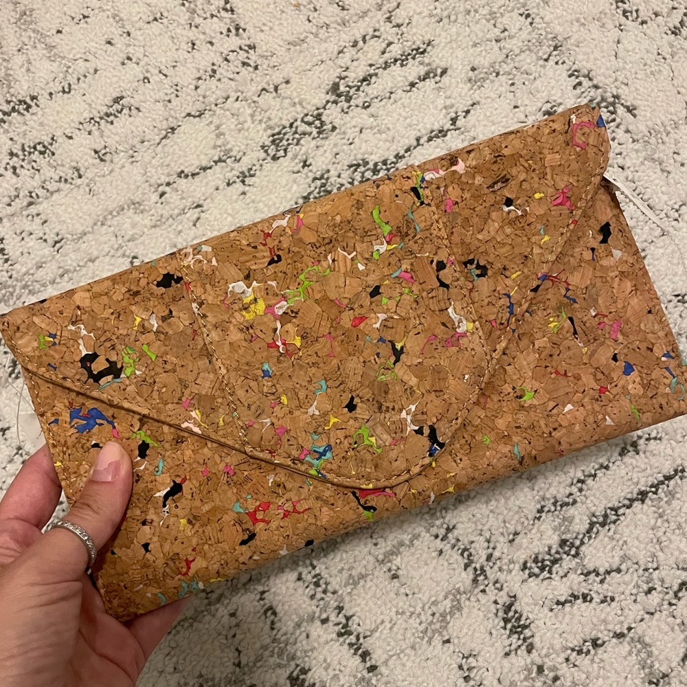 Cork colorful clutch! Brand new never worn, still has tickets on it